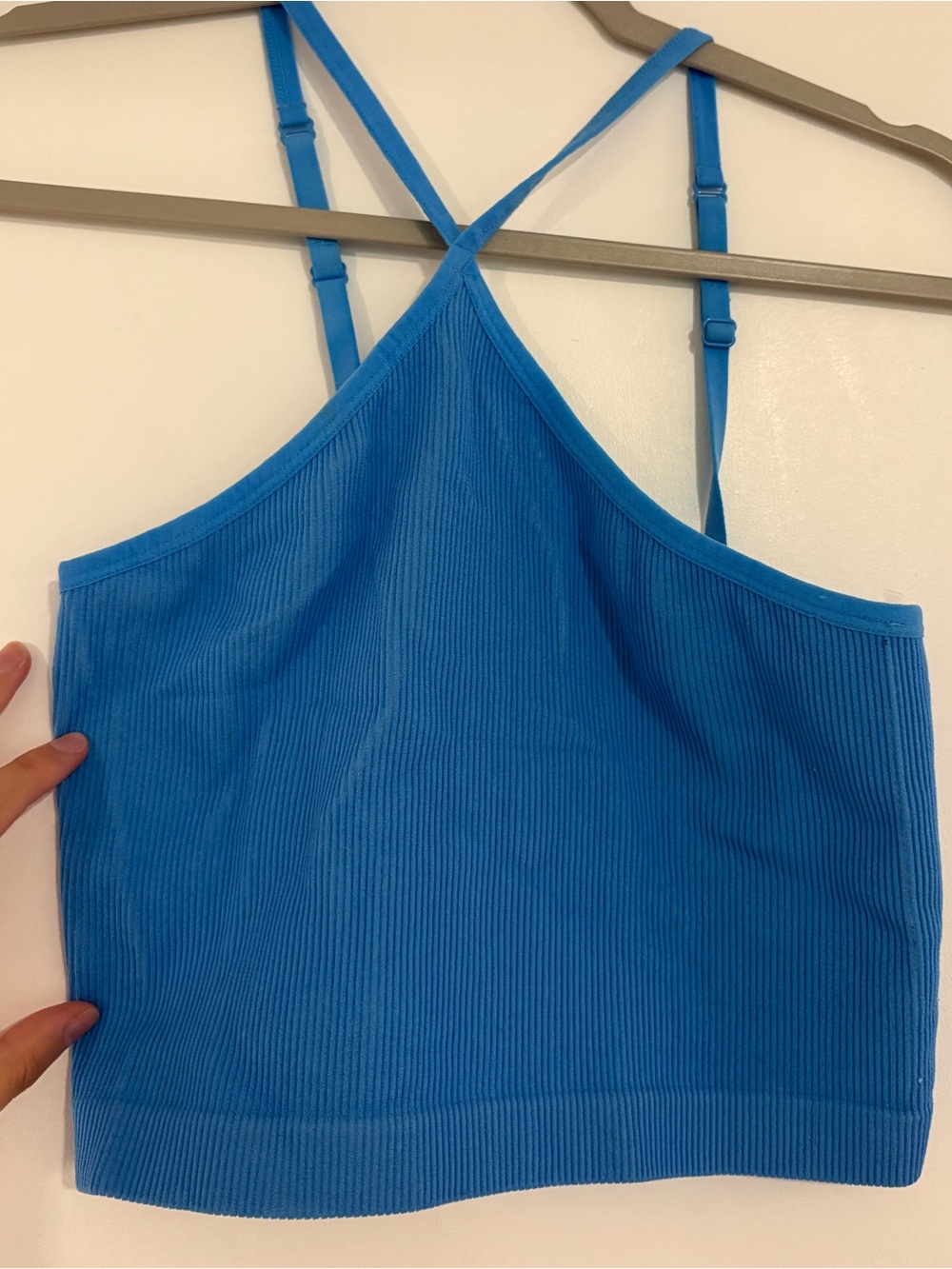 Blue Ribbed High Neck Bralette
